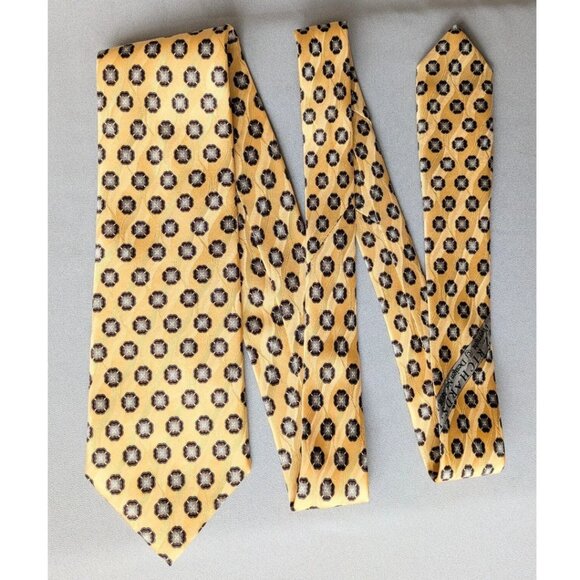 JZ Richards All Silk Jacquard Tie Floral Yellow Hand Made in USA 61" x 3 7/8" - Picture 3 of 5